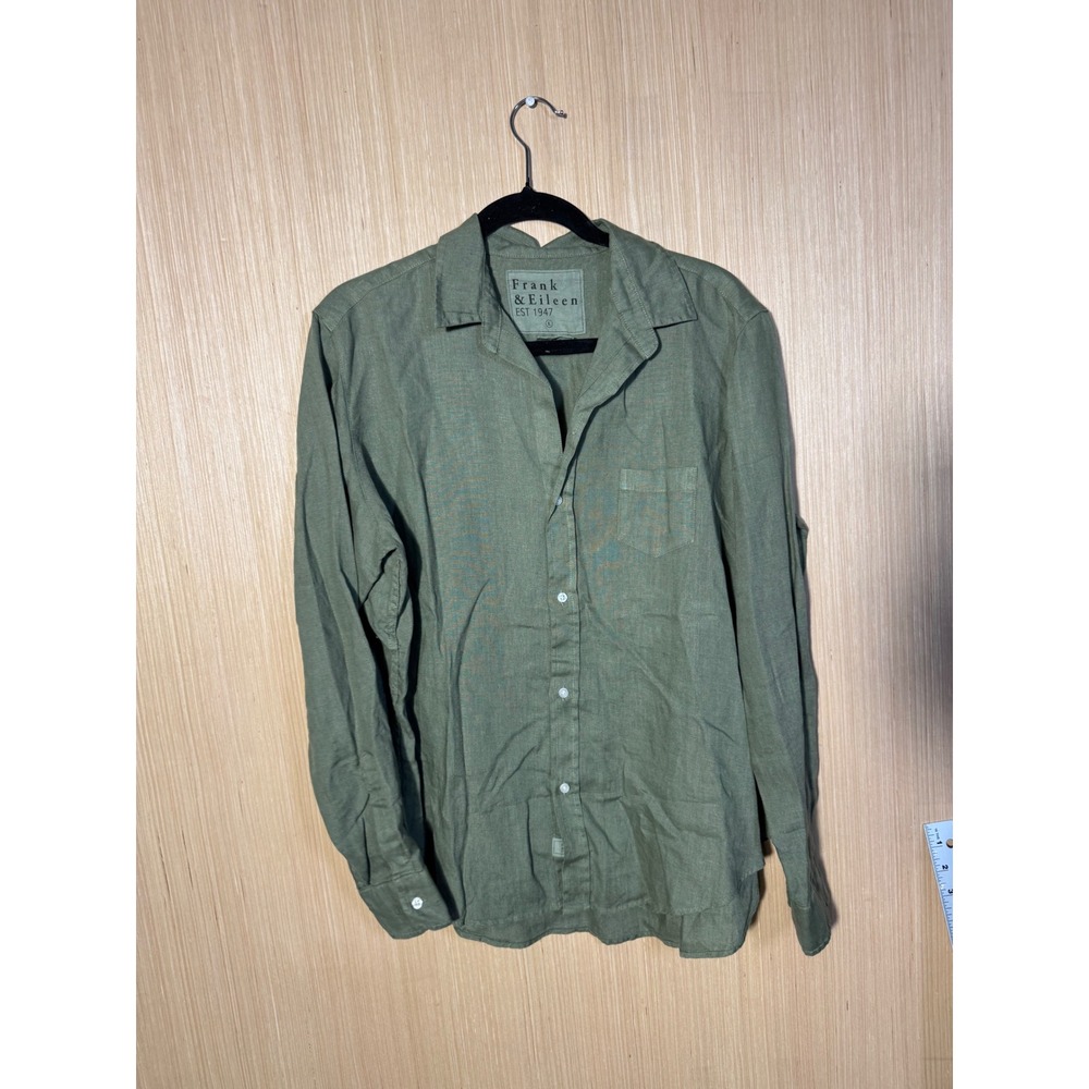 Frank & Eileen Eileen Olive Green 100% Linen Button Down Shirt Womens Large